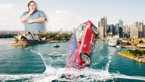 A car is thrown into water